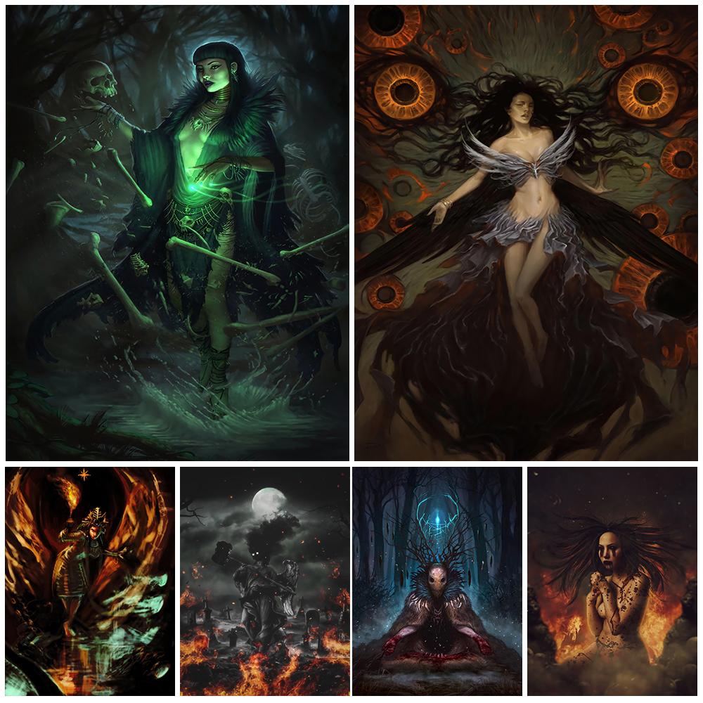 

Болотная ведьма и глаз возрождения, настенная живопись, холст, картина, проклятие падших ангелов, плакат для гостиной