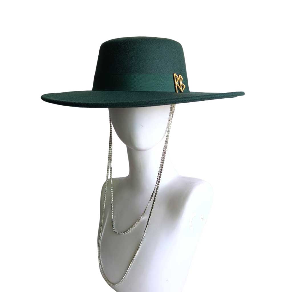 Double Chain Strap Hat Flat Top Fedora French Women's Autumn and Winter Women's Wide Brim Hat  Sombrero Hombre