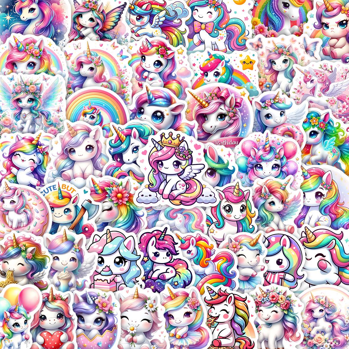 

50pcs PVC Cute Rainbow Unicorn Stickers for Notebook & Luggage – DIY Decorative Decals разноцветный