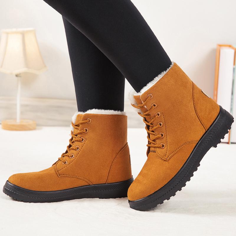 Boots Woman Snow Casual Women Booties Lace Up Shoes Woman Solid Ankle Boots Warm Plus Size Botas Mujer Winter Boots Women