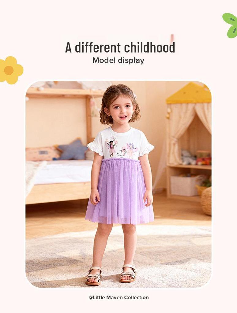 Vestido de Princesa de Verano Little Maven para Niñas - Estilo Europeo y Americano, Lindo Vestido de Malla para Bebé