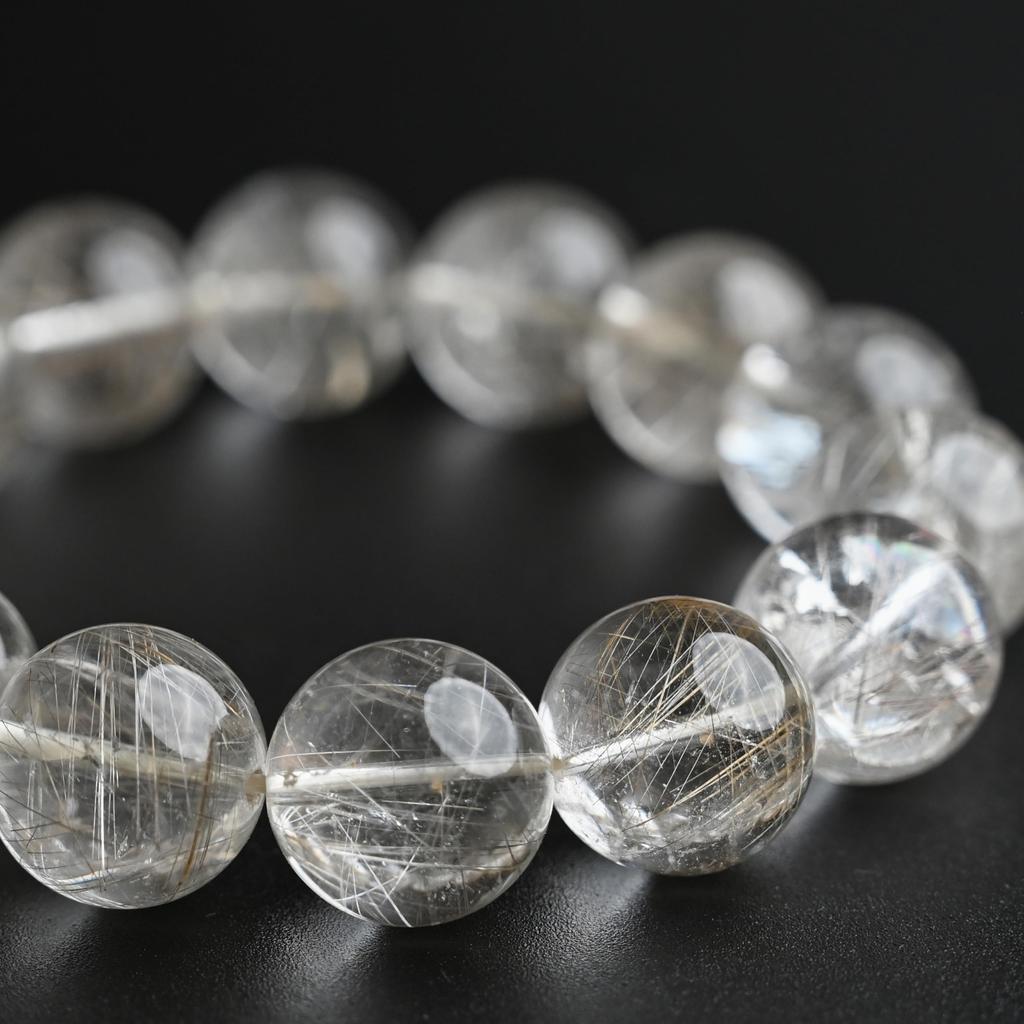 Eigado Silver Rutilated Quartz 17mm 19cm Wrist Limited Natural Power Prayer Good Luck Feng Shui Bracelet, Stone, Circumference, One-of-a-Kind,