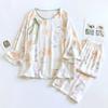 Nuovo Set Pigiama da Donna in Cotone Viscosa Primavera/Estate Bottone Cinese Arredamento per la Casa Set Due Pezzi con Stampa Sottile Pigiama