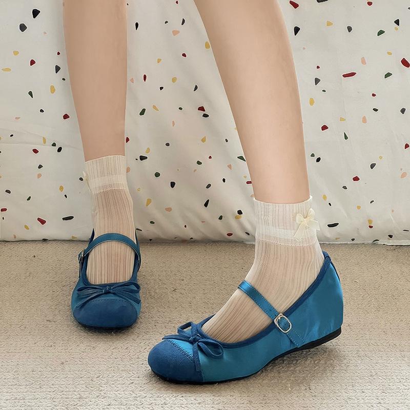 

Bow Mary Jane shoes women s one-word buckle belt inner heightening shoes fairy gentle shallow mouth single shoes 39 синій