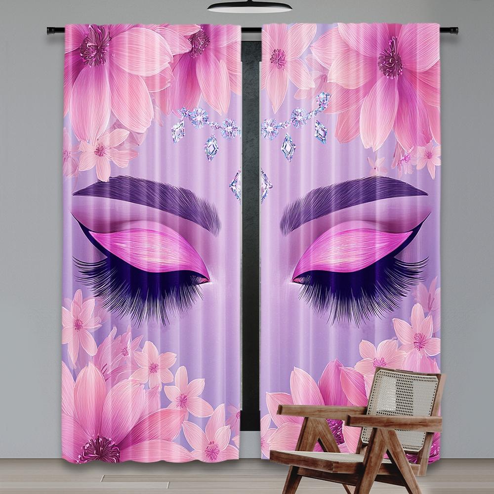 Set Of 2 Flat Printing Curtains Floral Radiant Beauty Digital Printed Polyester Drapes Birthday Party Perfect Holiday Family Curtain