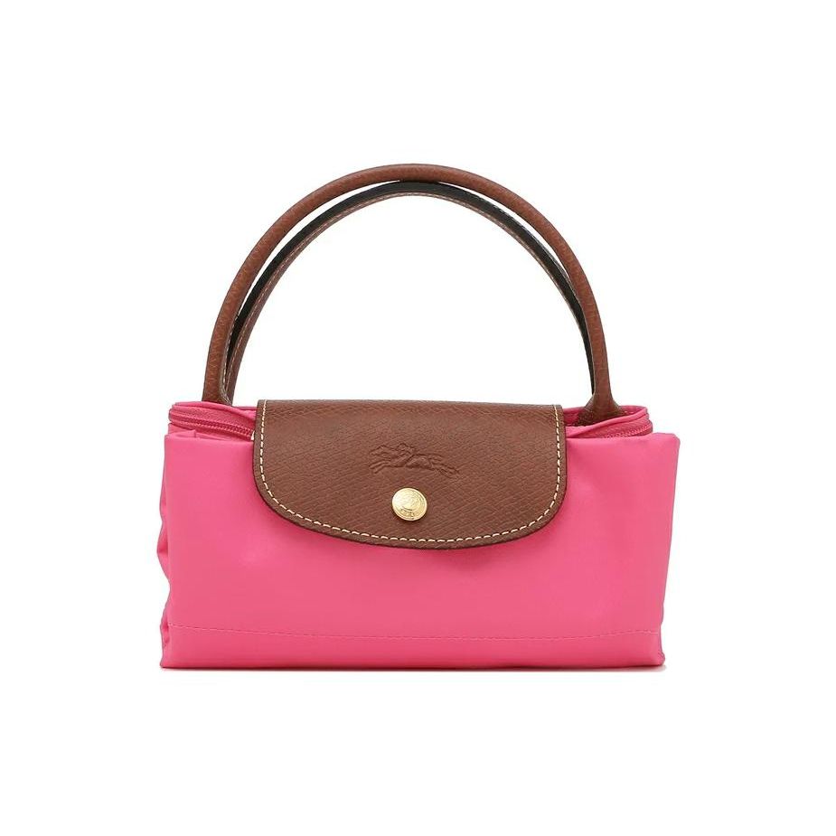 Longchamp 23 Snap Zipper Closure Short Handle No Shoulder Strap Canvas With Leather Trim Tote Bag Small Women Tote Bags Candy-Pink 1621089P73