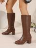 Autumn new European and American style sexy thick heel but knee boots patent leather square head large size high heel knight boots women