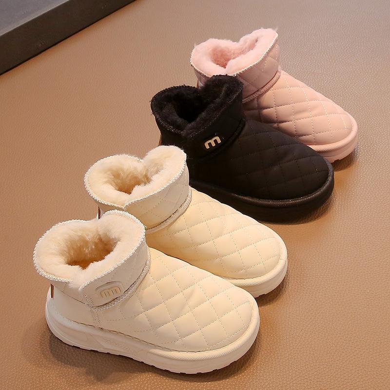 Girls' Plush and Thick Snow Boots Children's Warm Cotton Shoes Boys' Black Fur Short Boots