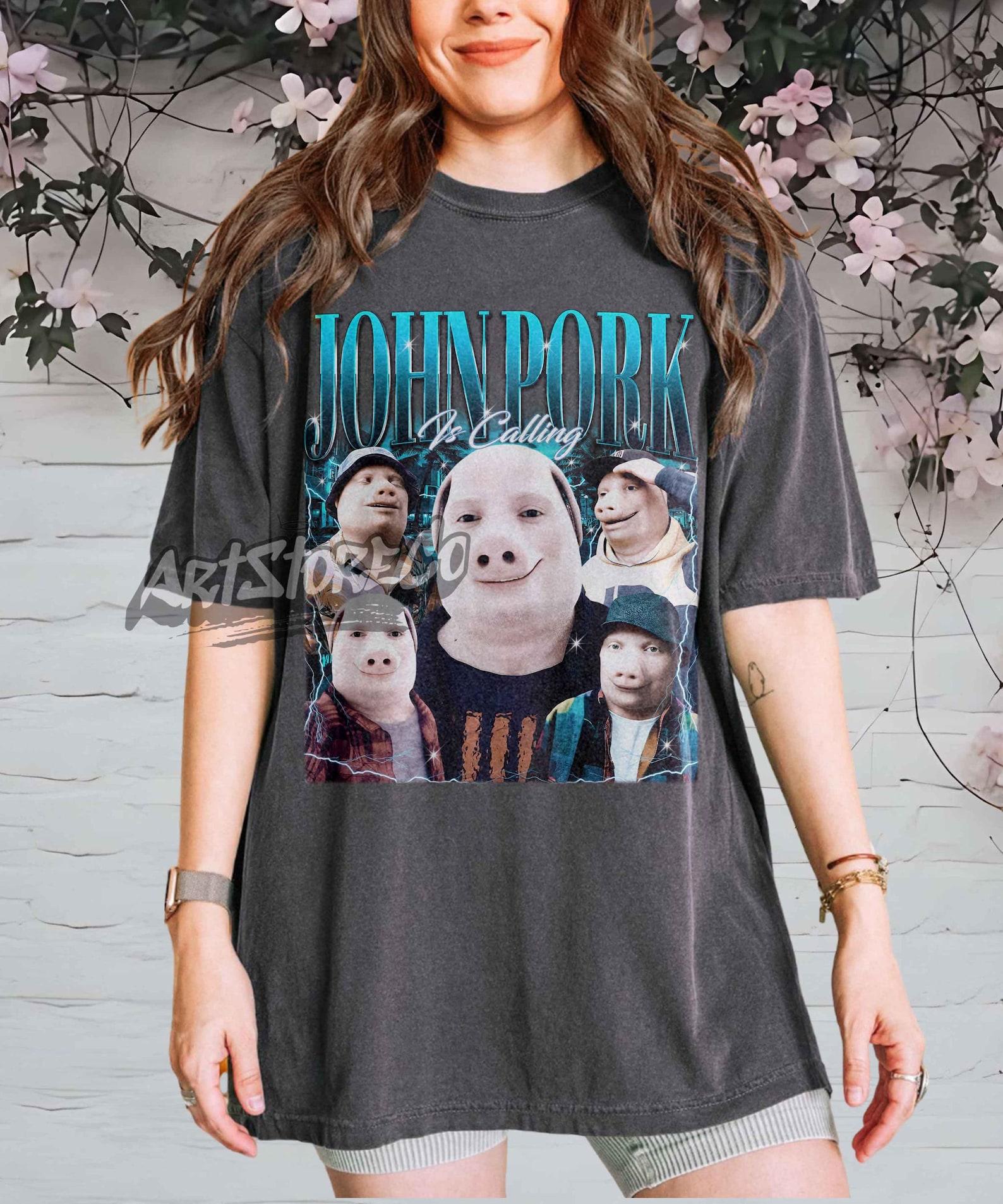 John Pork Is Calling Retro Graphic Tee, Vintage Inspired Pig Character Apparel 2XL