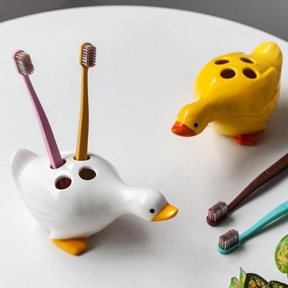 Duck-Shaped Ceramic Toothbrush Holder Cartoon Washroom Storage Holder Sink Countertop
