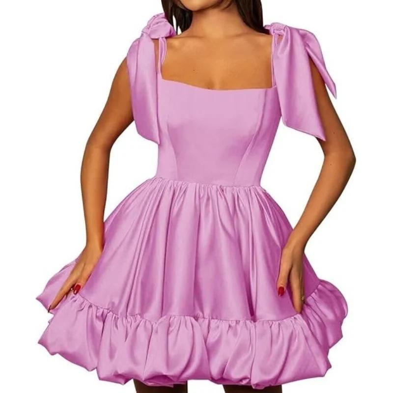 1011 new European and American style evening dress square neck bow satin tutu skirt thin birthday party dance dress