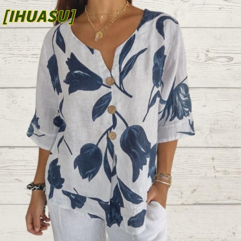 IHUASU Women's Fashion Casual Short Sleeve V Neck Blouses & Shirts International Design