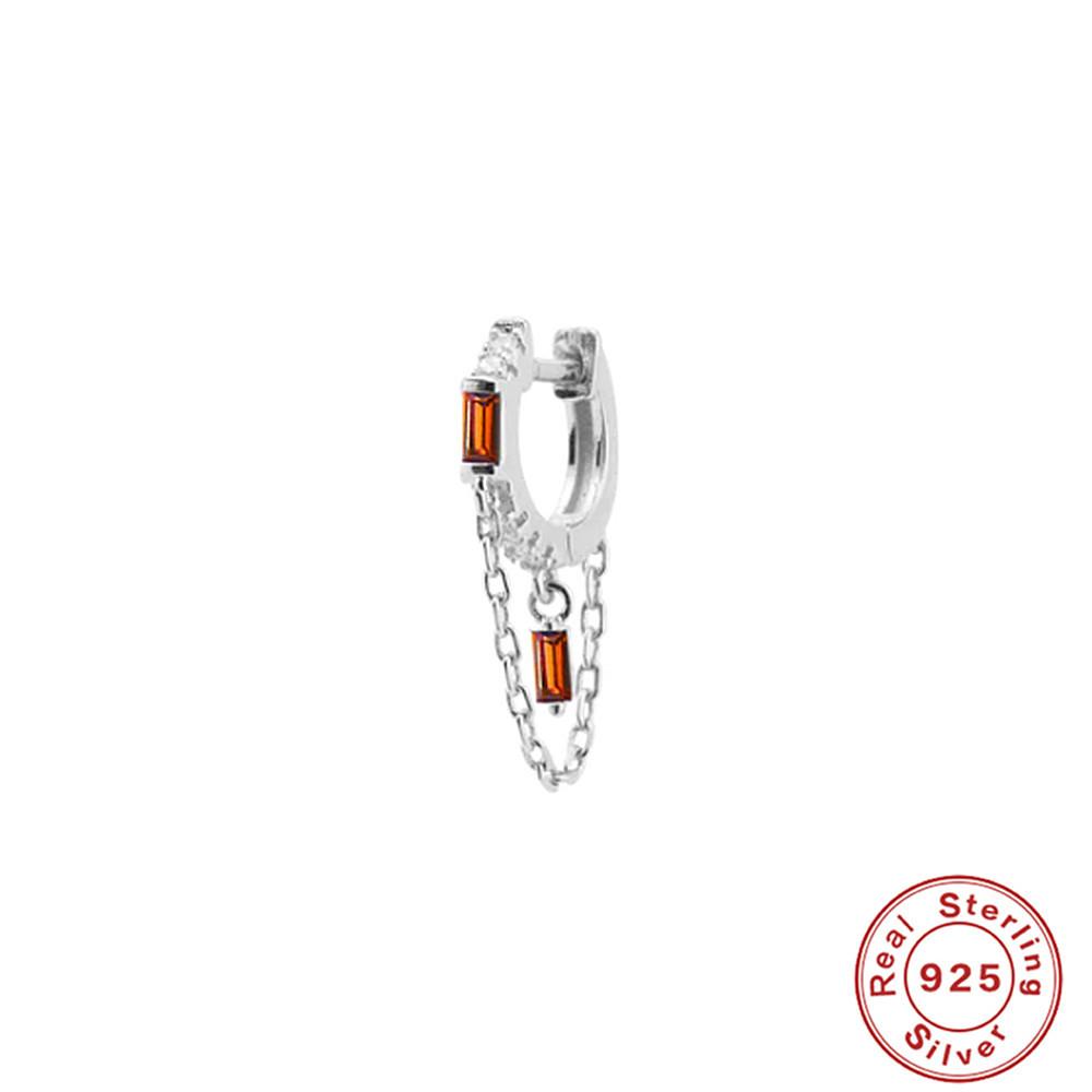 New S925 Sterling Silver Geometric Tassel Chain Square Zircon Pendant Earrings Earrings