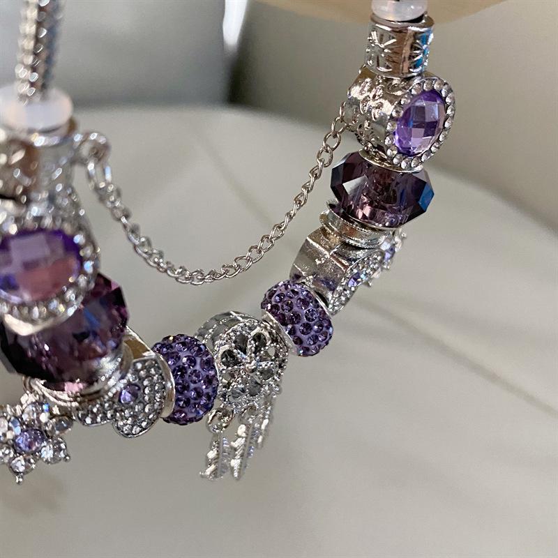 Panjia Style Purple Crystal Dream Catcher Pendant Bracelet for Women