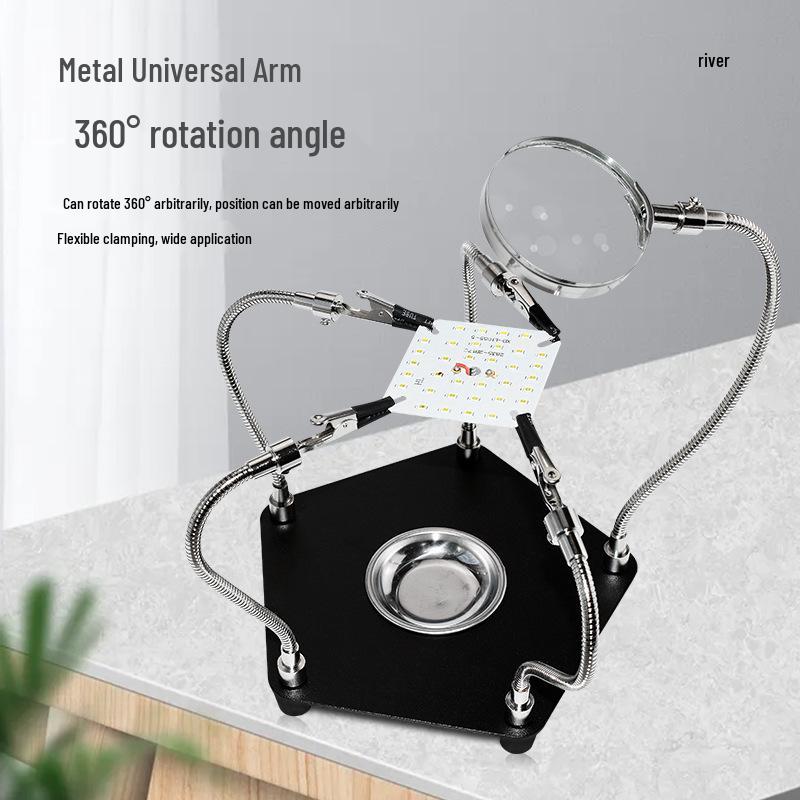 Adjustable Soldering Stand with Magnifying Glass and Circuit Board Clips
