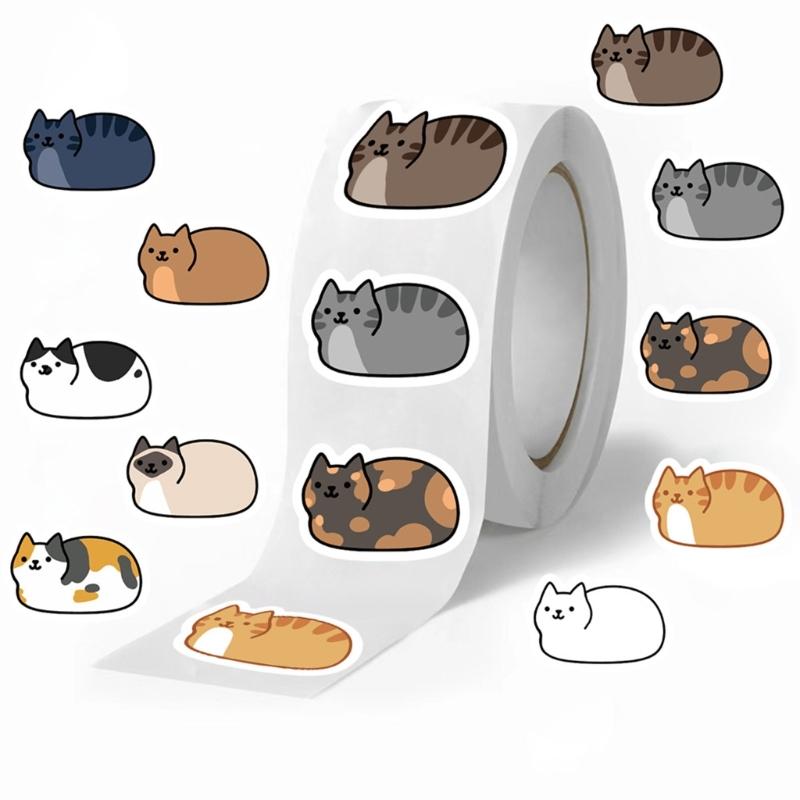 

500 Pcs Lovely Cats Sticker Decorative Sticker Laptop Sticker Aesthetic Decal Cartoon Cats Sticker for Scrapbooking 1