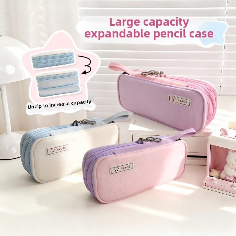 Canvas Three Layer Pencil Case With Large Capacity For Students And Creative Office Supplies