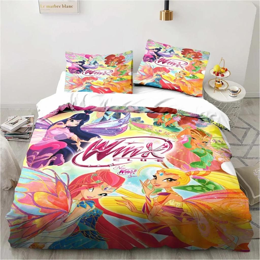 Set di biancheria da letto Kawaii Anime Winx Letto a tre pezzi Singolo Doppio King Size Set di letto per adulti e bambini Set copripiumino per bambini Regalo per bambini