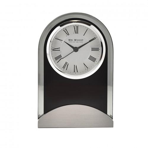 Wm.Widdop Black Glass Panel Aluminium Base Mantel Clock