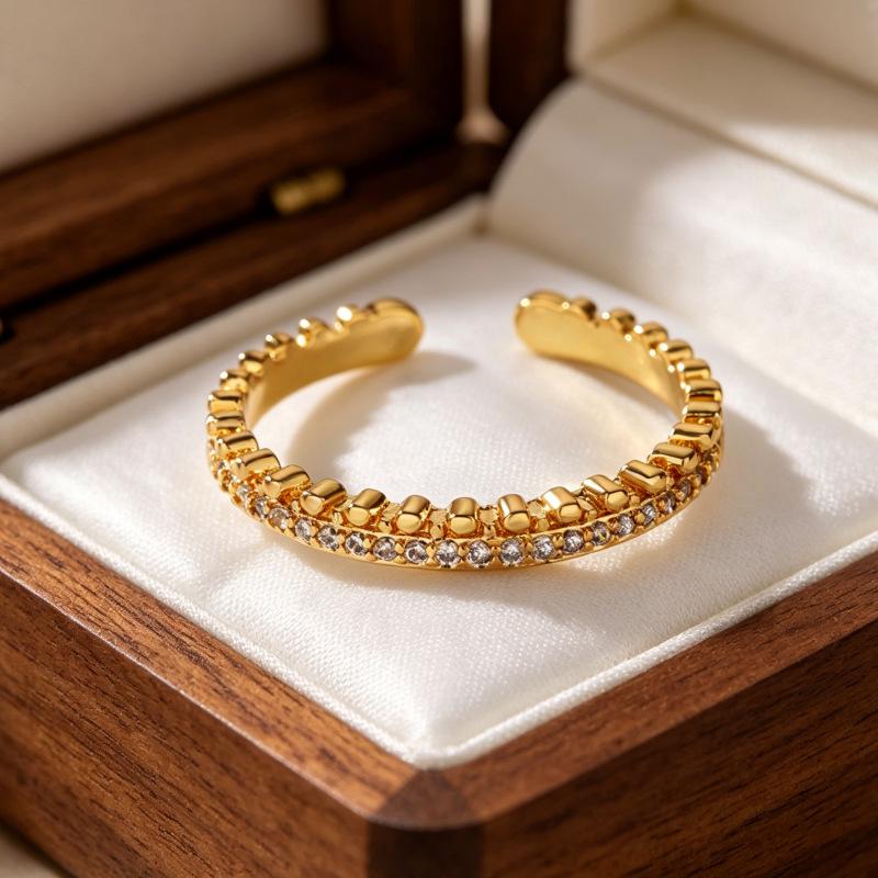 Elegantný otvorený prsteň so zirkónmi pre ženy - Štýlový, ľahký dizajn na každodenné nosenie