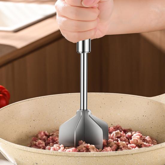 Meat Chopper Tool, Stainless Steel Ground Beef Crusher with 6 Blades, Hamburger Masher for Turkey Chicken, Potato Masher & Food Processor