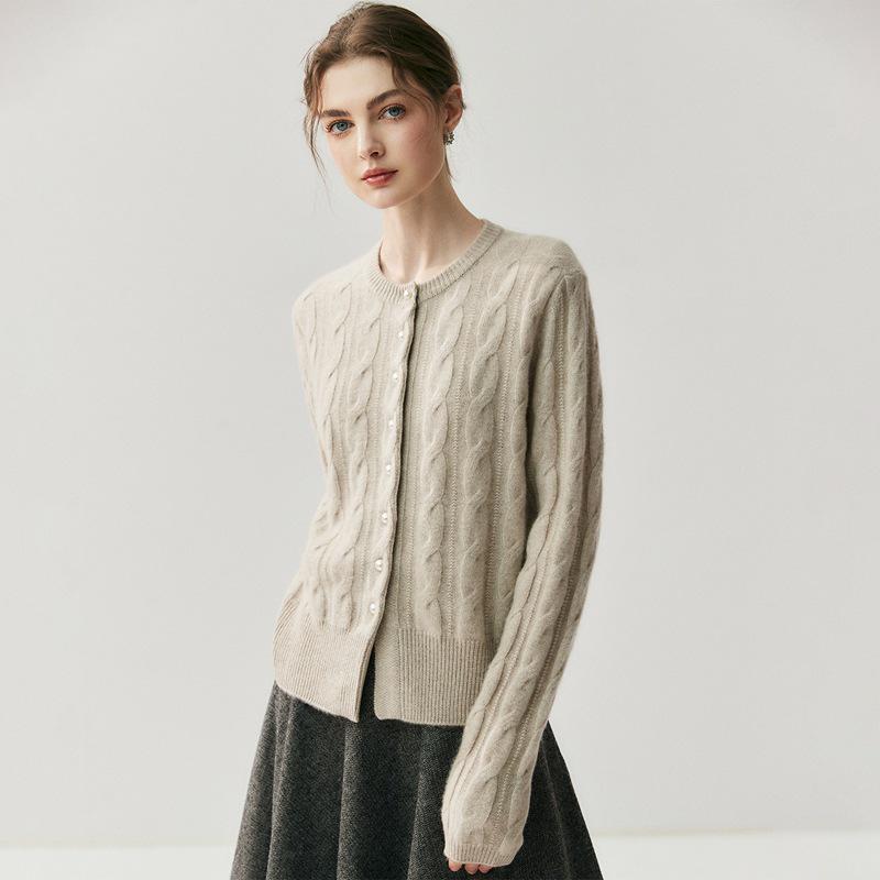 Women`s Red Cashmere Cable Knit Cardigan