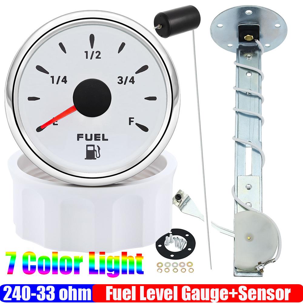 7 Color Light 52mm Fuel Level Gauge+Fuel Float Level Sensor 240-33 OHM for Auto Car Boat Waterproof IP67 Oil Tank Meter 12V 24V