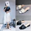 Mode Femmes Mode Design Tressées Pantoufles Douces Blanches Talon Carré Cuir Chaussures pour Femmes Fête Été Sandales à Bout Carré pour Femmes