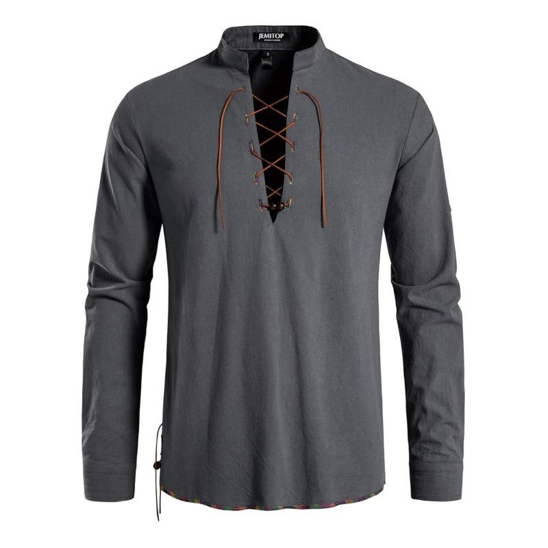 High Quality Men's Shirt Henry Long Sleeve Casual Beach Men's Stand-Up Collar Hippie Shirt