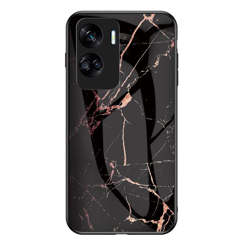

For Honor 90 Lite 5G Marble Pattern Anti-drop Phone Case PC+TPU+Tempered Glass Cover Gold Black Marble