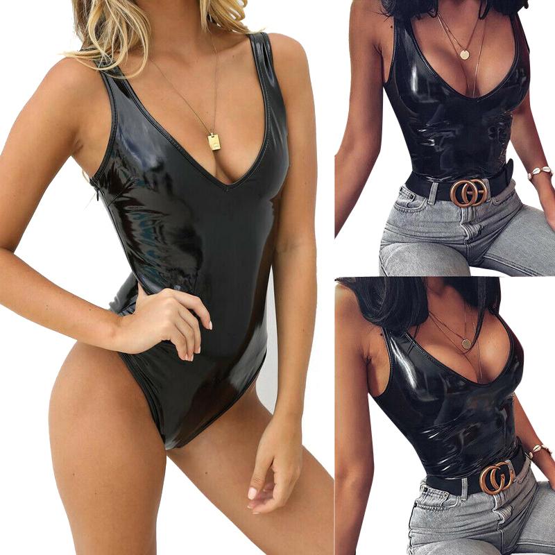 Sexy Leren Cami met Open Kruis voor Vrouwen Erotische Bodysuit Zonder Kruis Glanzend Porn Borst Ontblotend Latex Leotard Sexi