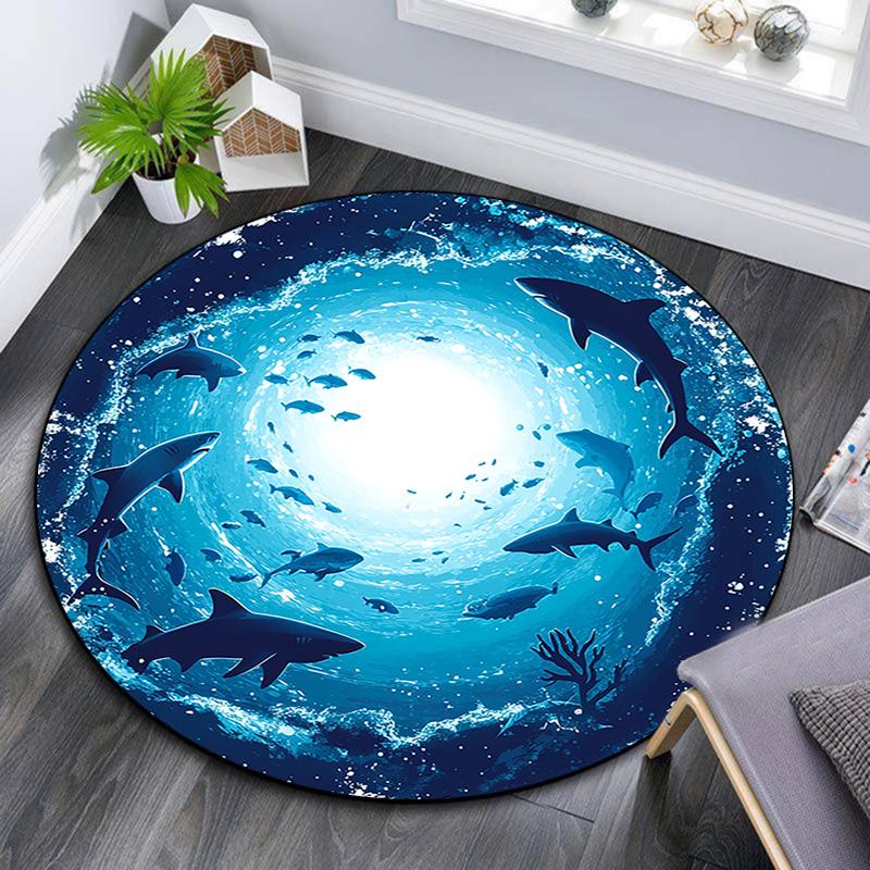 Sharks Round Area Rug,Carpet Rug for Living Room Bedroom Sofa Playroom Decor,Non-slip Floor Mat