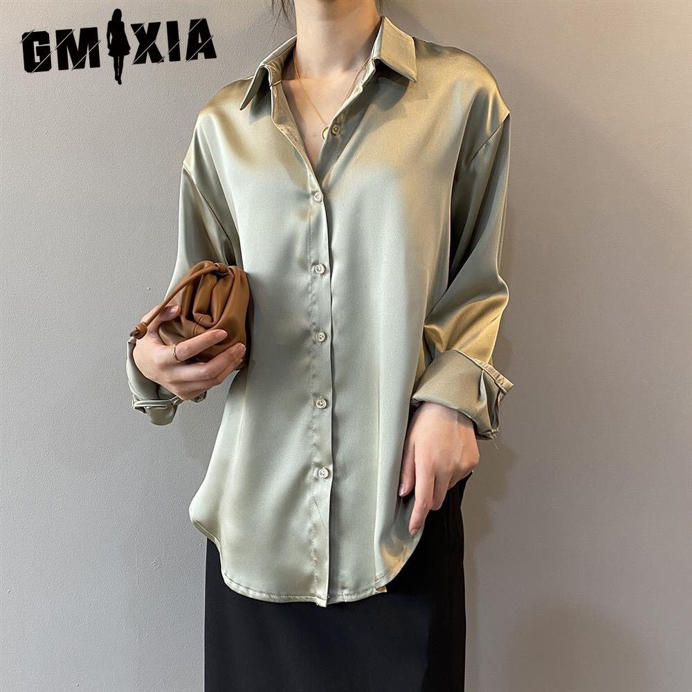 GMXIA Dámská móda Ležérní jednobarevný potisk Halenky a košile POLO s dlouhým rukávem