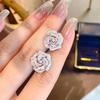 Rose Flower Shape Stud Earrings Micro Paved Zircon  Silver Plated Ear Jewelry For Women Temperament Bridal Engagement Banquet
