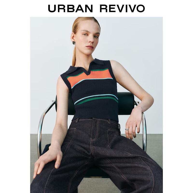 UR Women s Cropped Sleeveless Polo Neck Striped Knit Top XS