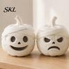 Modern 3D Printed Home Decor Mummy Pumpkin Skull Figurine for Halloween Decorations, Small Tabletop Accents with Funny Expressions Office Desk