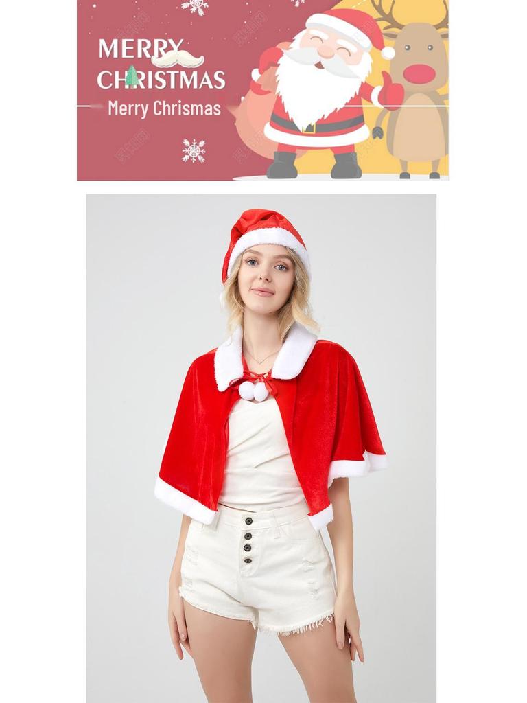 Dospělý s kapucí plášť, Vánoční dámský zlatý sametový cosplay kostým