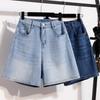 DIMANAF 2026 Summer New Plus Size Women Jeans Short Pants Casual Elastic Waist Wide Leg Denim Cotton Shorts Lady Bottoms