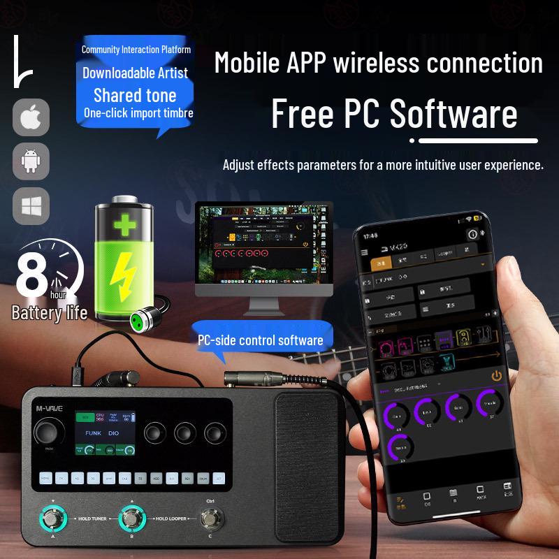 M-VAVE MK-20 Multi-Effektpedal: E-Gitarre, Bass-Loop, Soundkarte, Drum Machine.