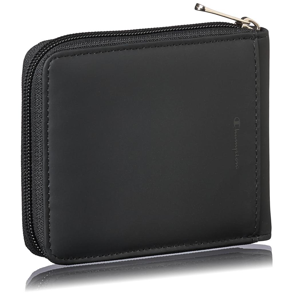 Champion Round Zipper Bifold Wallet with Coin Black Purse, Logo,