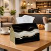 1pc of an Abstract Decorative Tissue Holder Featuring Flowing Black And Golden Waves, Made from Durable Polyester, Perfect for Use In The Kitchen, Liv