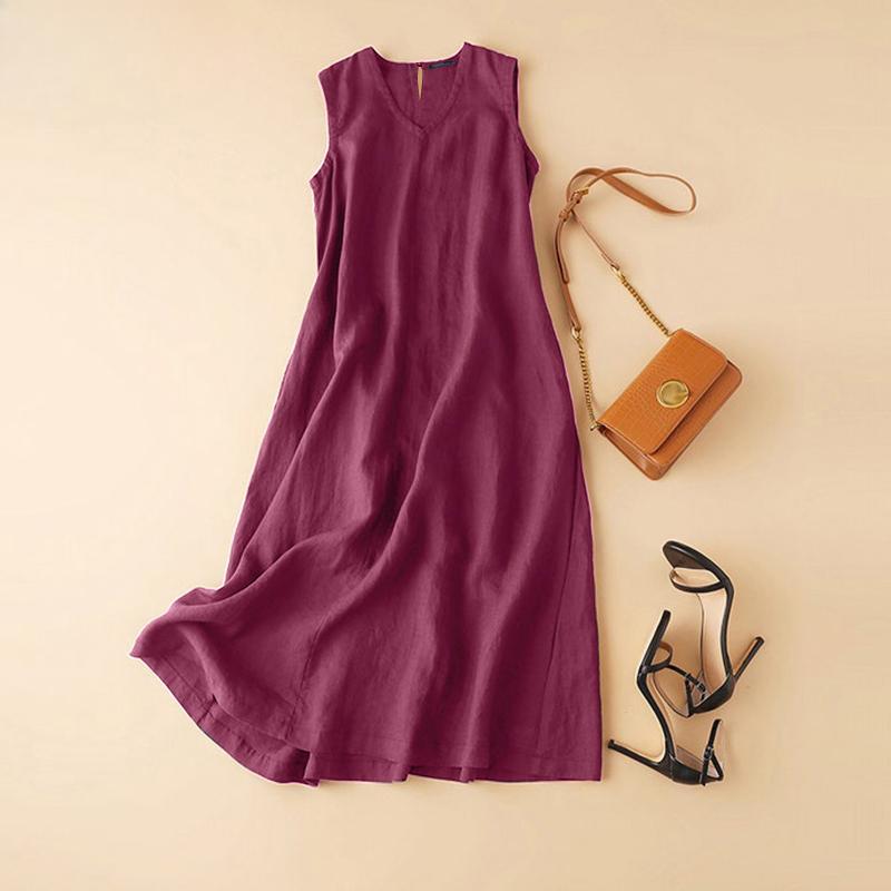 

Хлопковое платье женское летнее платье без рукавов с v-образным вырезом 3XL кларет