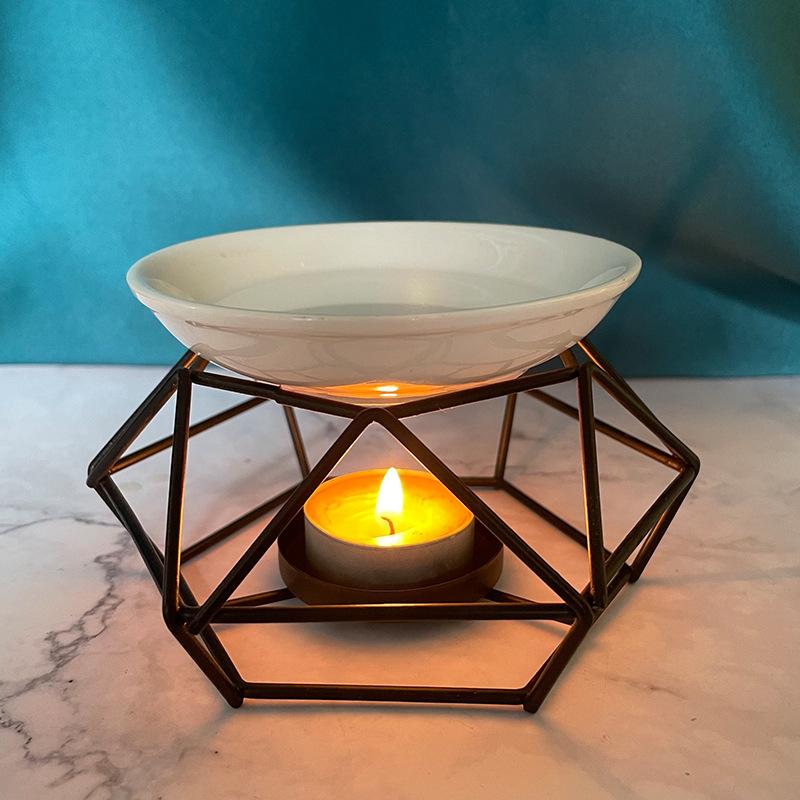 Delicate Geometric Design Ceramic Tealight Candle Holder Oil Burner,Essential Oil Incense Aroma Diffuser Furnace Home Decoration