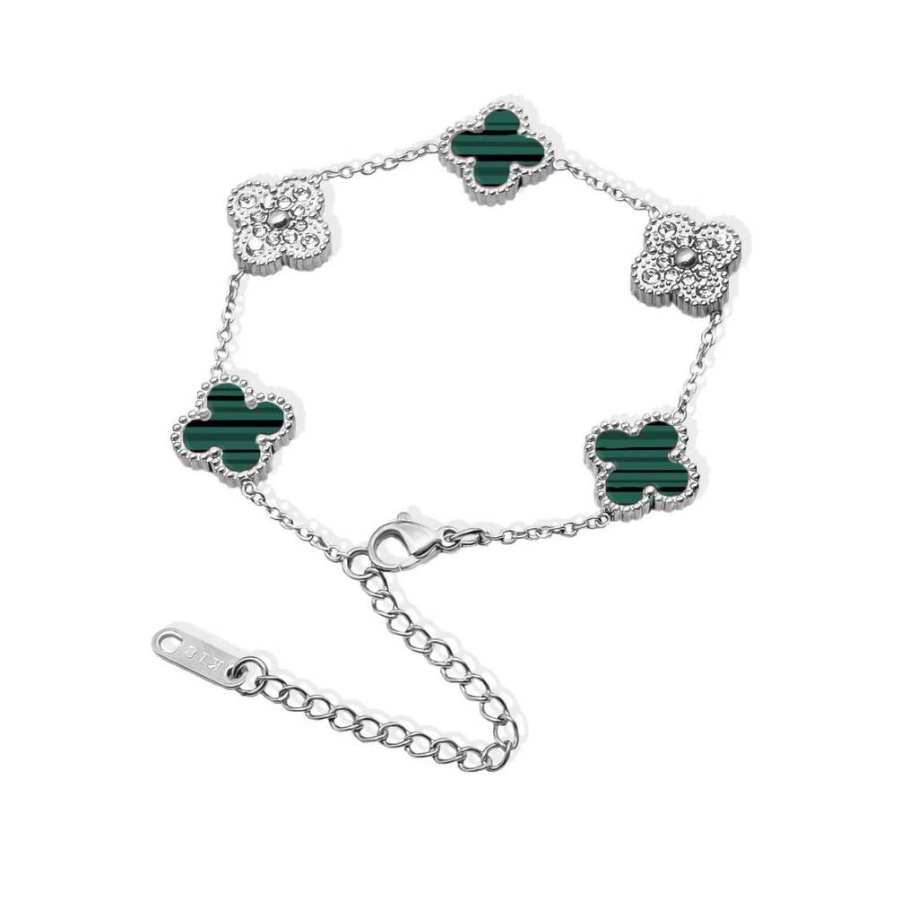 Luxury 18K Double-Sided Diamond Clover & Panda Bracelet, 13mm Non-Fading Titanium Steel Chain