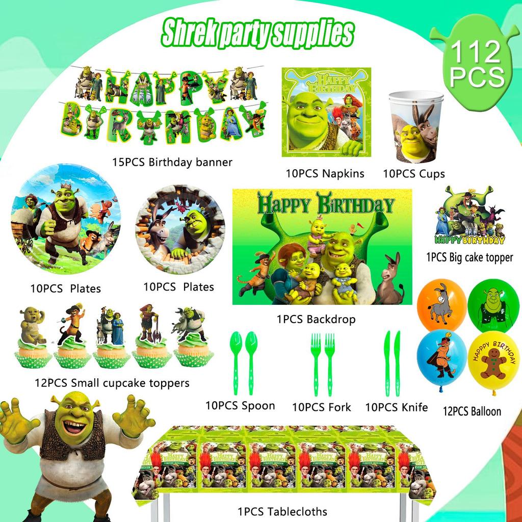 112 Pezzi Articoli per Festa di Compleanno Cartoni Animati, Set Tavola Decorazioni Festa-Palloncini Cartoni Animati Striscione Sfondo Piatti e Altre Decorazioni Festa a Tema Cartoni Animati
