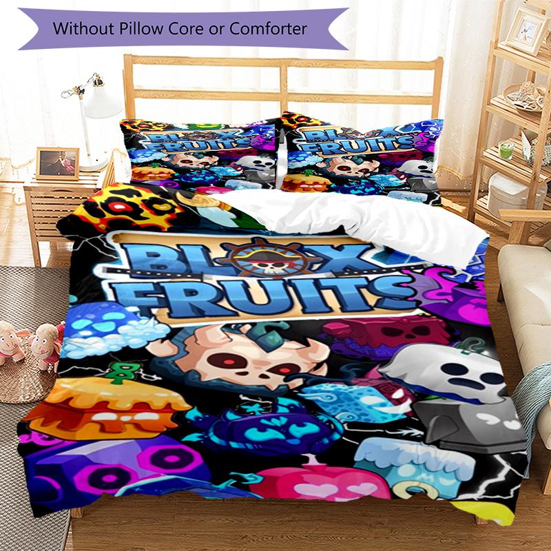 3pcs Blox Fruits Bedding Set Duvet Cover Closure Includes 1 Duvet Cover & 2 Pillowcases, Soft and Comfortable for All Seasons.