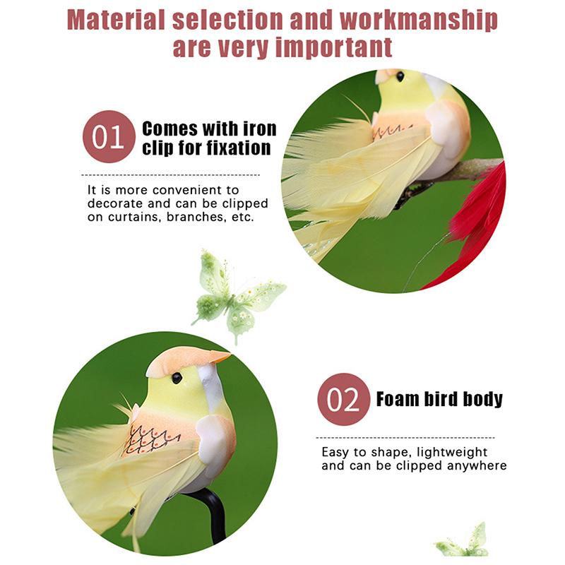 Simulated Long-Tailed Feather Bird Figurine Model Set Artificial Birds Ornament Colorful Feathered Home Garden Decoration