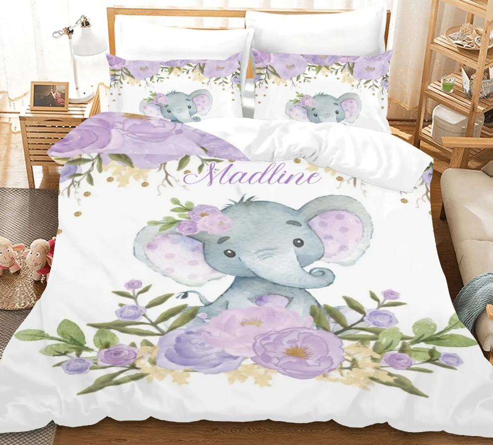 Custom Name Duvet Cover Set Cartoon Forest Animals Bedding Set Twin Full Queen King For Kids Girls Boys Birthday Wedding Gifts