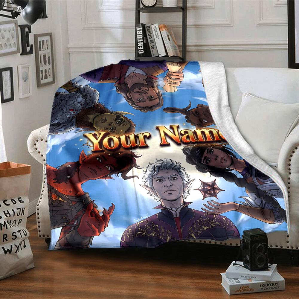 1pc baldurs gate Blanket with Custom Name, Gift, for Men and Women, Soft Blanket, Good for Sofa Bed Couch Travel, Lightweight Flannel Blanket