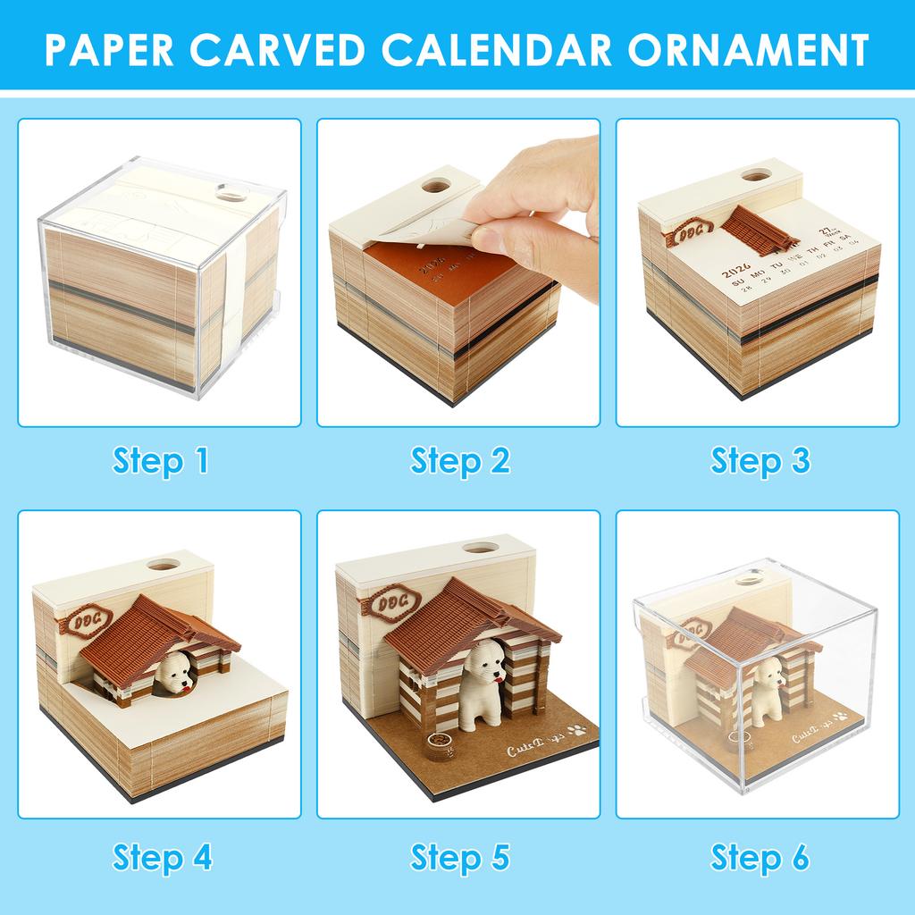 3D Tear Away Calendar Paper Carving Art Memo Pad Notepad Desk Calendar 2026 for Office Home Desktop Decoration Gift Christmas